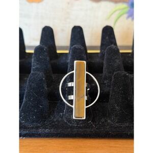 Jenny Bird - Silver Tone Tiger Eye (?) Statement Ring – Sz 8